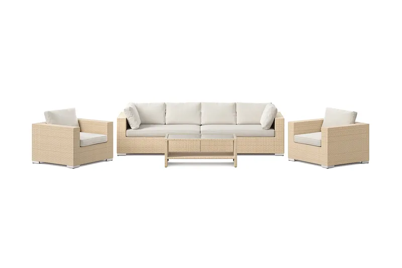 Bahamas utomhus soffgrupp 6-sits med två fåtöljer och bord med hylla - Beige - Utemöbler - Utegrupp - Loungegrupp