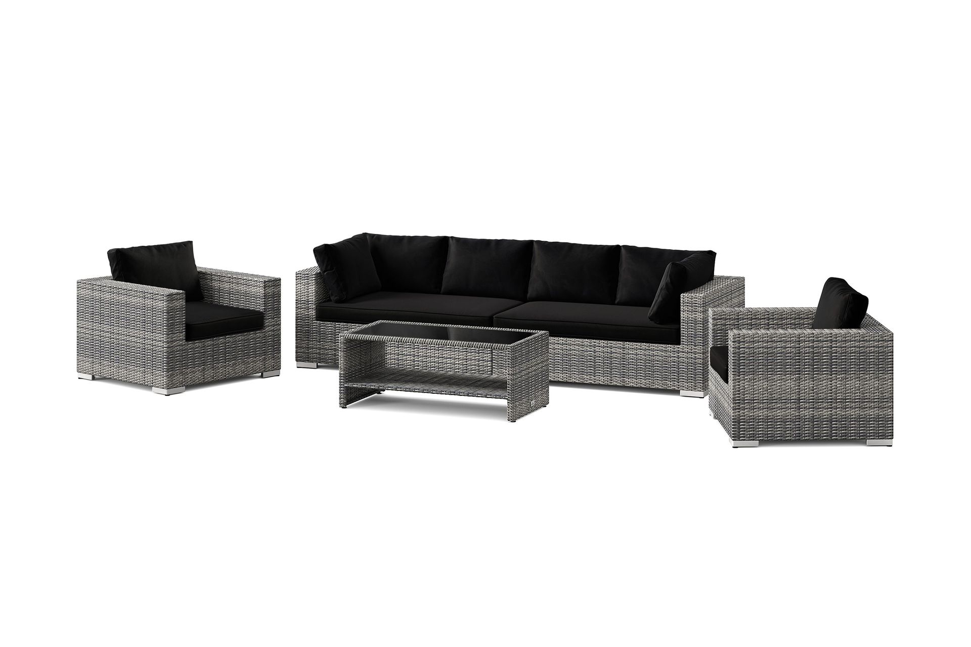 bahamas utomhus soffgrupp 6-sits med två fåtöljer och bord med hylla - grå