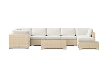 Bahamas utomhus U-soffa 7-sits vändbar divan med öppet avslut och bord - Beige - Utemöbler - Utegrupp - Loungegrupp