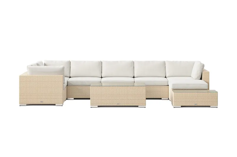 Bahamas utomhus U-soffa 7-sits vändbar divan med öppet avslut och bord - Beige - Utemöbler - Utegrupp - Loungegrupp