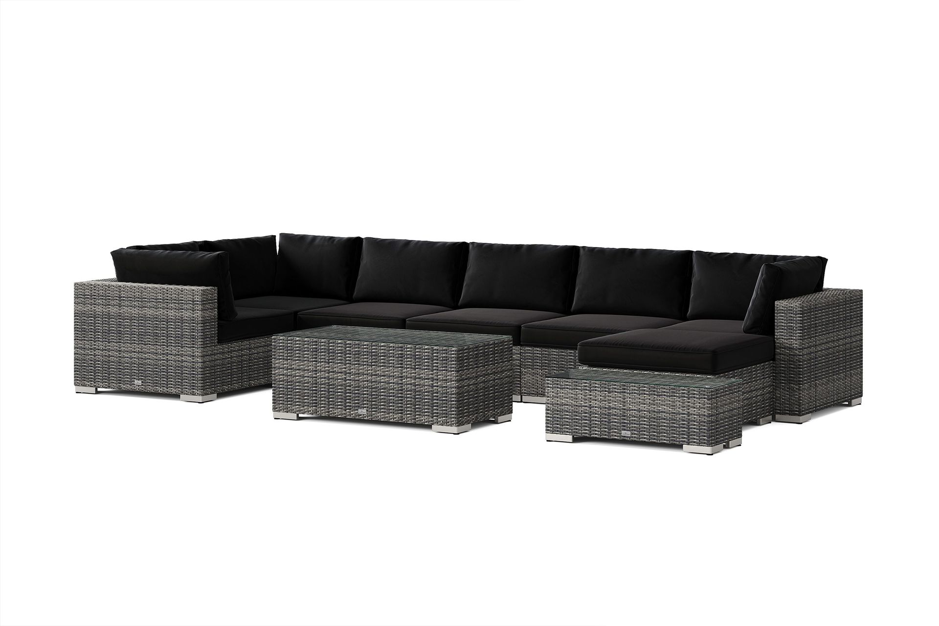 bahamas utomhus u-soffa 7-sits vändbar divan med öppet avslut och bord - grå