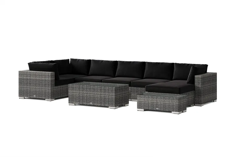 Bahamas utomhus U-soffa 7-sits vändbar divan med öppet avslut och bord, Grå