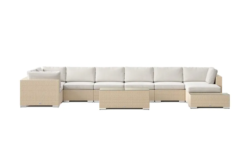 Bahamas utomhus U-soffa 8-sits vändbar divan med öppet avslut och bord - Beige - Utemöbler - Utegrupp - Loungegrupp