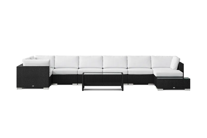 Bahamas utomhus U-soffa 8-sits vändbar divan med öppet avslut och bord med hylla - Svart - Utemöbler - Utegrupp - Loungegrupp