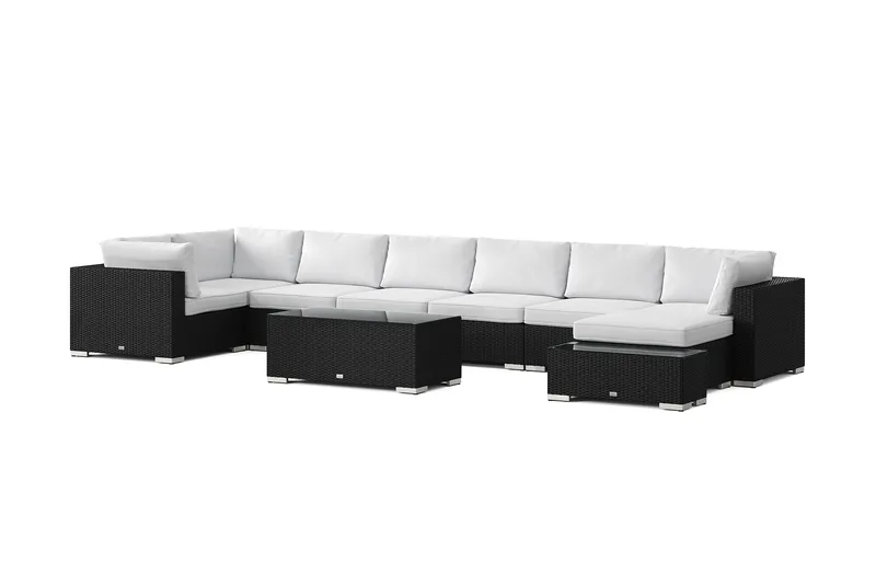 Bahamas utomhus U-soffa 8-sits vändbar divan med öppet avslut och bord - Svart - Utemöbler - Utegrupp - Loungegrupp