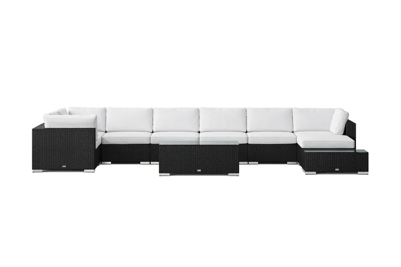 Bahamas utomhus U-soffa 8-sits vändbar divan med öppet avslut och bord - Svart - Utemöbler - Utegrupp - Loungegrupp