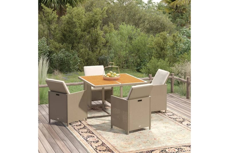 beBasic Matgrupp Utomhus för trädgården med dynor 5 delar konstrotting beige - Utemöbler - Utegrupp - Matgrupper utomhus