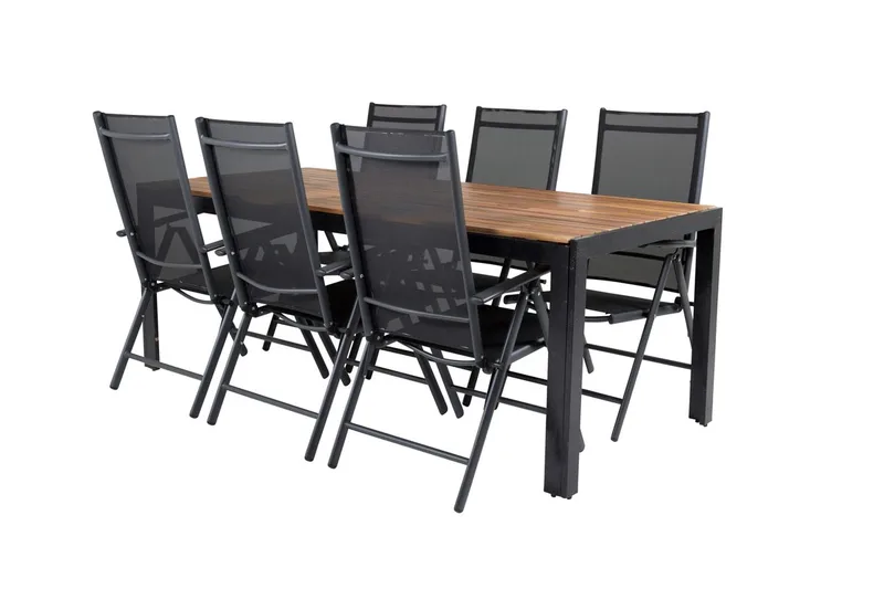 Bois Matbord Utomhus 200 cm Svart/Brun med 6 Break Positionsstol Svart - Utemöbler - Utegrupp - Matgrupper utomhus