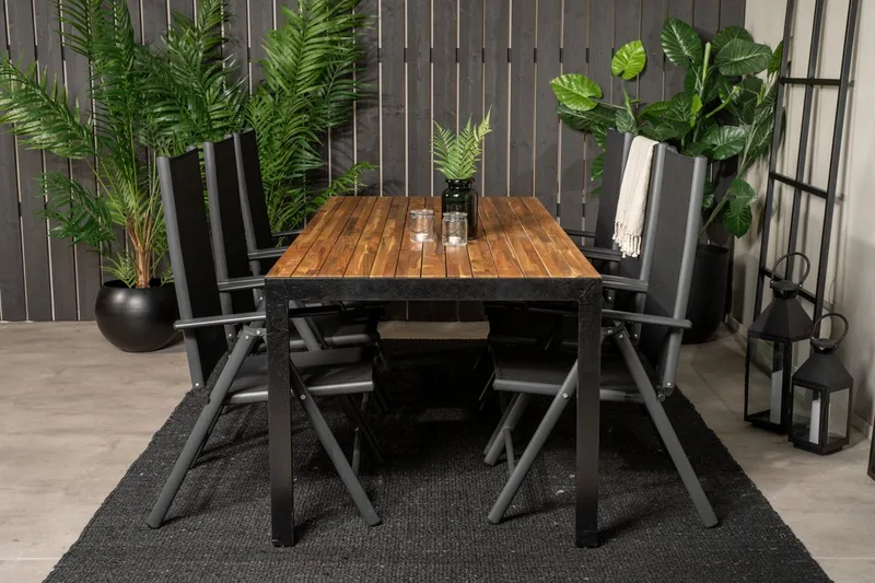 Bois Matbord Utomhus 200 cm Svart/Brun med 6 Break Positionsstol Svart - Utemöbler - Utegrupp - Matgrupper utomhus