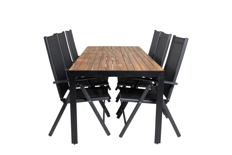 Bois Matbord Utomhus 200 cm Svart/Brun med 6 Break Positionsstol Svart - Utemöbler - Utegrupp - Matgrupper utomhus