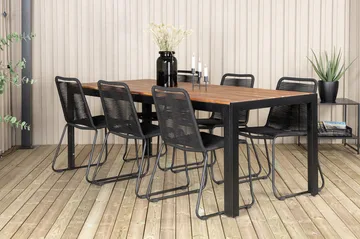 Bois Matgrupp Utomhus 205cm + 6 Lindos Stapelbara Matstolar - Svart/Grå - Utemöbler - Utegrupp - Matgrupper utomhus