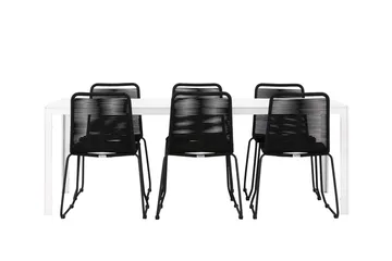 Break Matbord Utomhus 90x205 cm med 6 Lindos Stapelstol Svart - Utemöbler - Utegrupp - Matgrupper utomhus