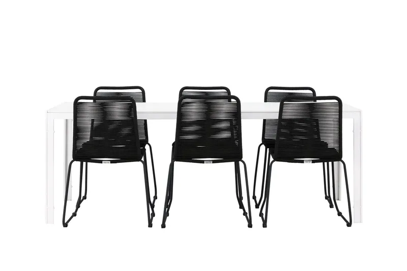 Break Matbord Utomhus 90x205 cm med 6 Lindos Stapelstol Svart - Utemöbler - Utegrupp - Matgrupper utomhus