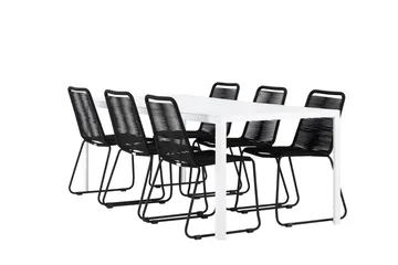 Break Matbord Utomhus 90x205 cm med 6 Lindos Stapelstol Svart - Utemöbler - Utegrupp - Matgrupper utomhus