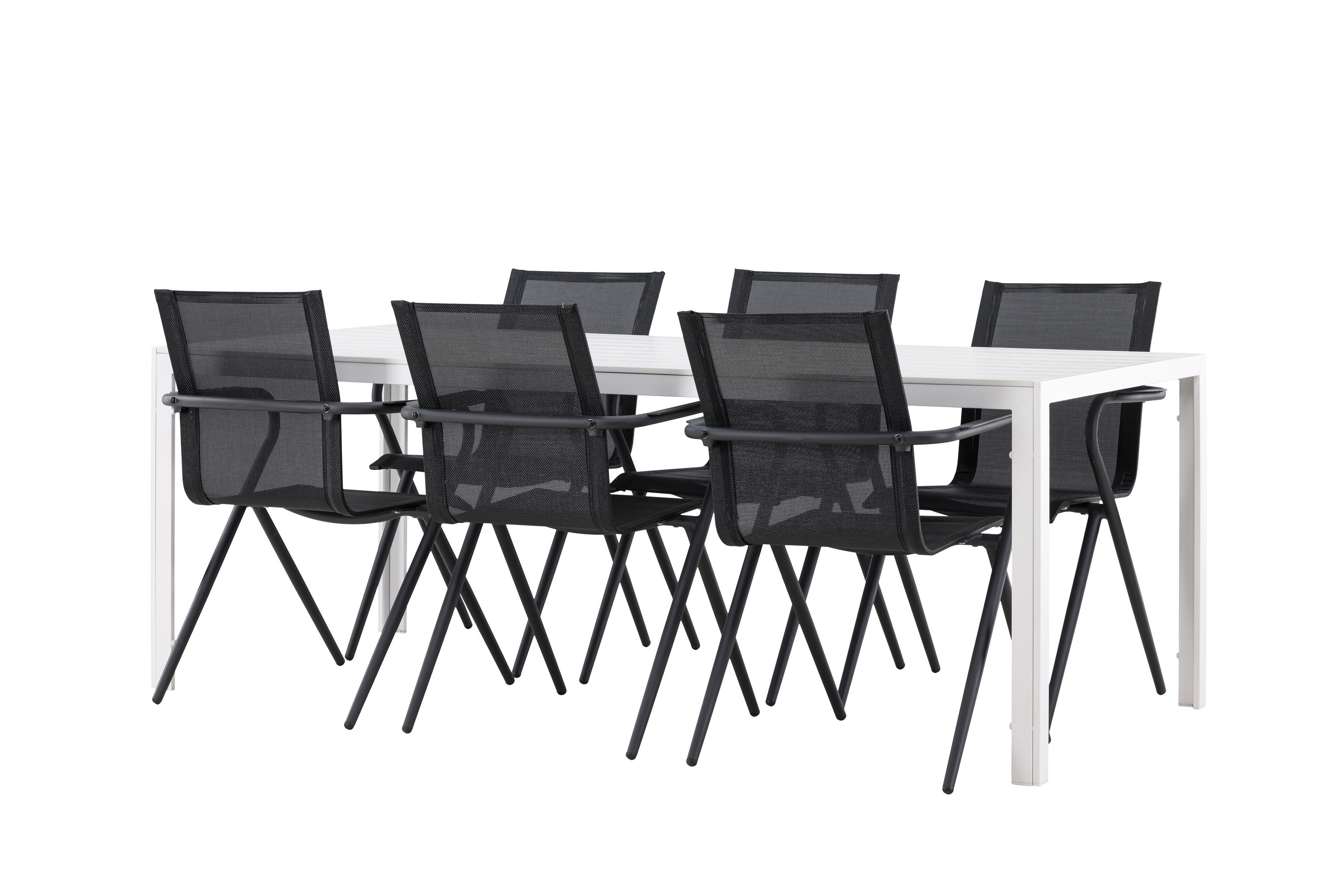 break matgrupp utomhus 205 cm + 6 st alling matstolar svart/vit -