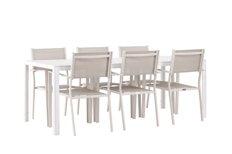 Break Matgrupp Utomhus 205 cm + 6 st Copacabana Matstolar Beige/Vit - Utemöbler - Utegrupp - Matgrupper utomhus