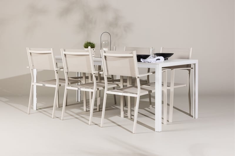 Break Matgrupp Utomhus 205 cm + 6 st Copacabana Matstolar Beige/Vit - Utemöbler - Utegrupp - Matgrupper utomhus