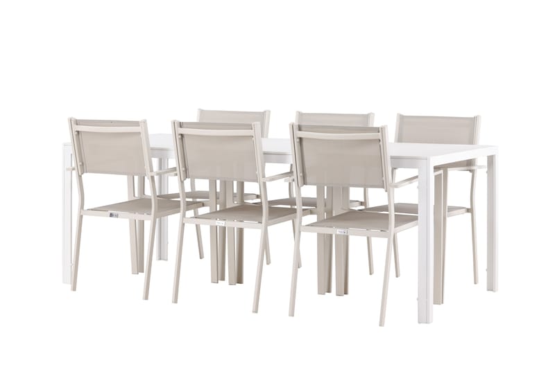 BREAK Matgrupp Utomhus 205 cm + 6 st Copacabana Matstolar Beige/Vit - Utemöbler - Utegrupp - Matgrupper utomhus