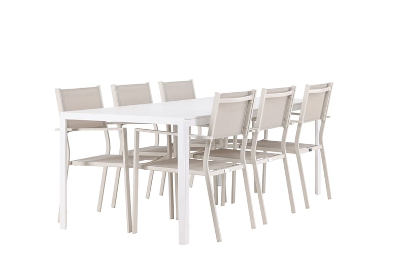 Break Matgrupp Utomhus 205 cm + 6 st Copacabana Matstolar Beige/Vit - Utemöbler - Utegrupp - Matgrupper utomhus