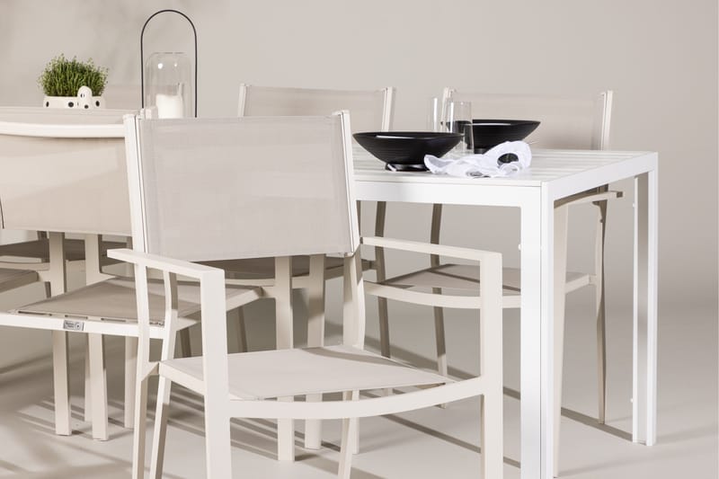 Break Matgrupp Utomhus 205 cm + 6 st Copacabana Matstolar Beige/Vit - Utemöbler - Utegrupp - Matgrupper utomhus