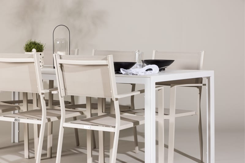 Break Matgrupp Utomhus 205 cm + 6 st Copacabana Matstolar Beige/Vit - Utemöbler - Utegrupp - Matgrupper utomhus