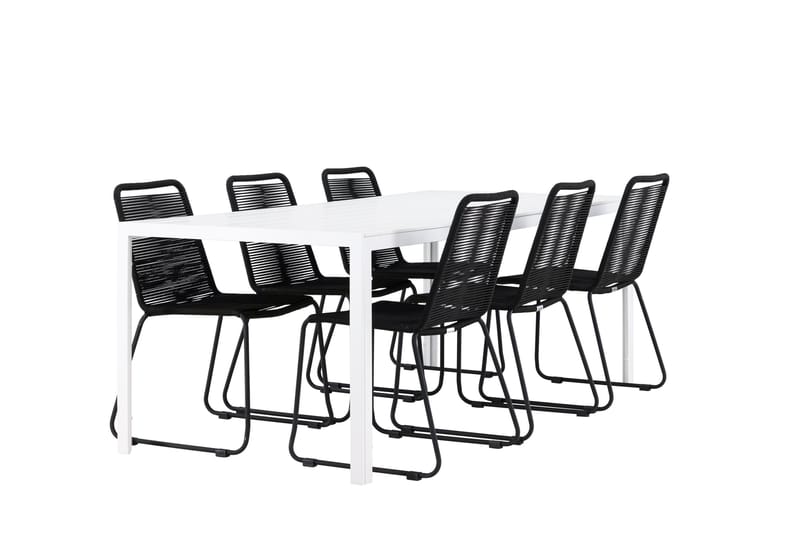 Break Matgrupp Utomhus 205 cm + 6 st Linero Matstolar Svart/Vit - Utemöbler - Utegrupp - Matgrupper utomhus