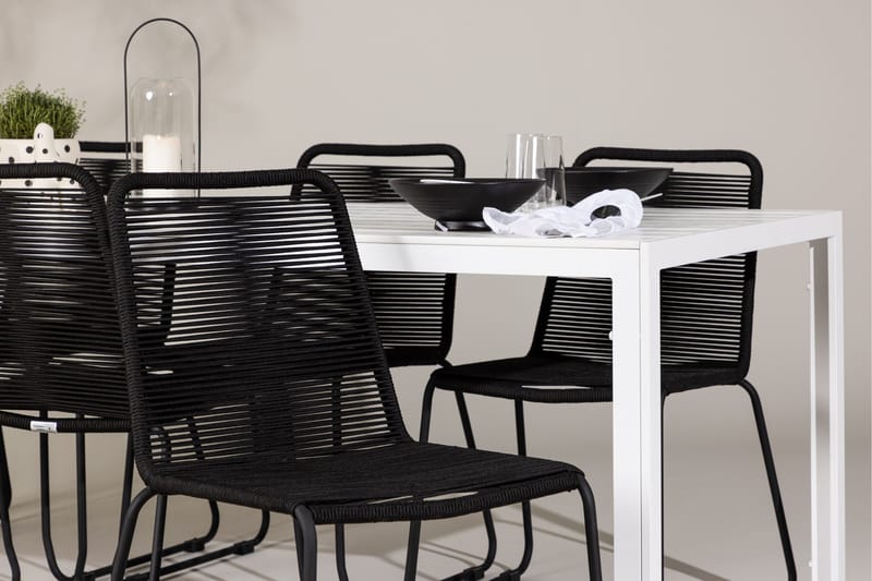 Break Matgrupp Utomhus 205 cm + 6 st Linero Matstolar Svart/Vit - Utemöbler - Utegrupp - Matgrupper utomhus