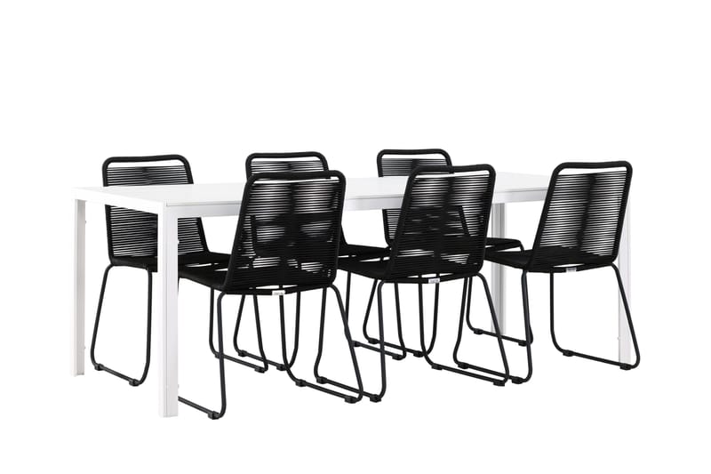 Break Matgrupp Utomhus 205 cm + 6 st Linero Matstolar Svart/Vit - Utemöbler - Utegrupp - Matgrupper utomhus