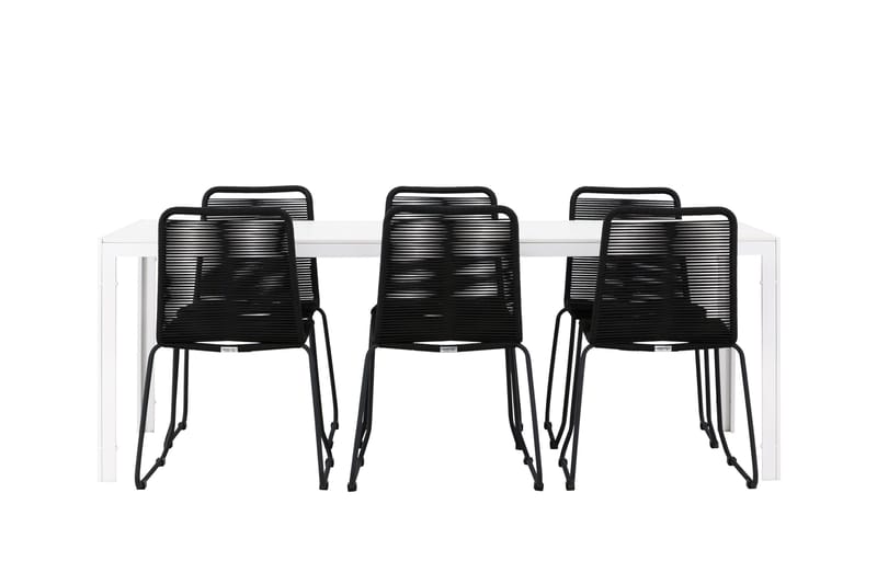 Break Matgrupp Utomhus 205 cm + 6 st Linero Matstolar Svart/Vit - Utemöbler - Utegrupp - Matgrupper utomhus