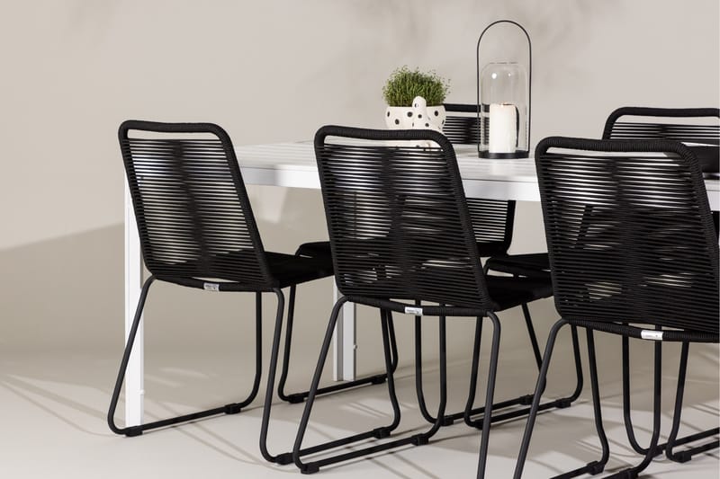 Break Matgrupp Utomhus 205 cm + 6 st Linero Matstolar Svart/Vit - Utemöbler - Utegrupp - Matgrupper utomhus