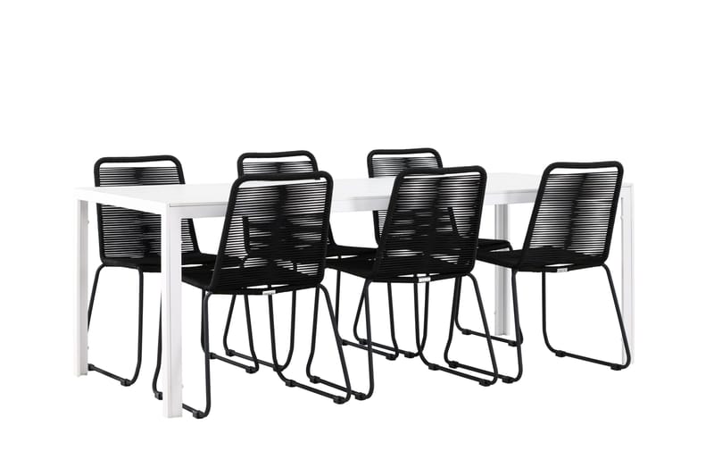 Break Matgrupp Utomhus 205 cm + 6 st Linero Matstolar Svart/Vit - Utemöbler - Utegrupp - Matgrupper utomhus