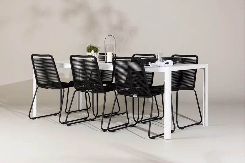 Break Matgrupp Utomhus 205 cm + 6 st Linero Matstolar Svart/Vit - Utemöbler - Utegrupp - Matgrupper utomhus