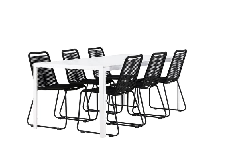 Break Matgrupp Utomhus 205 cm + 6 st Linero Matstolar Svart/Vit - Utemöbler - Utegrupp - Matgrupper utomhus