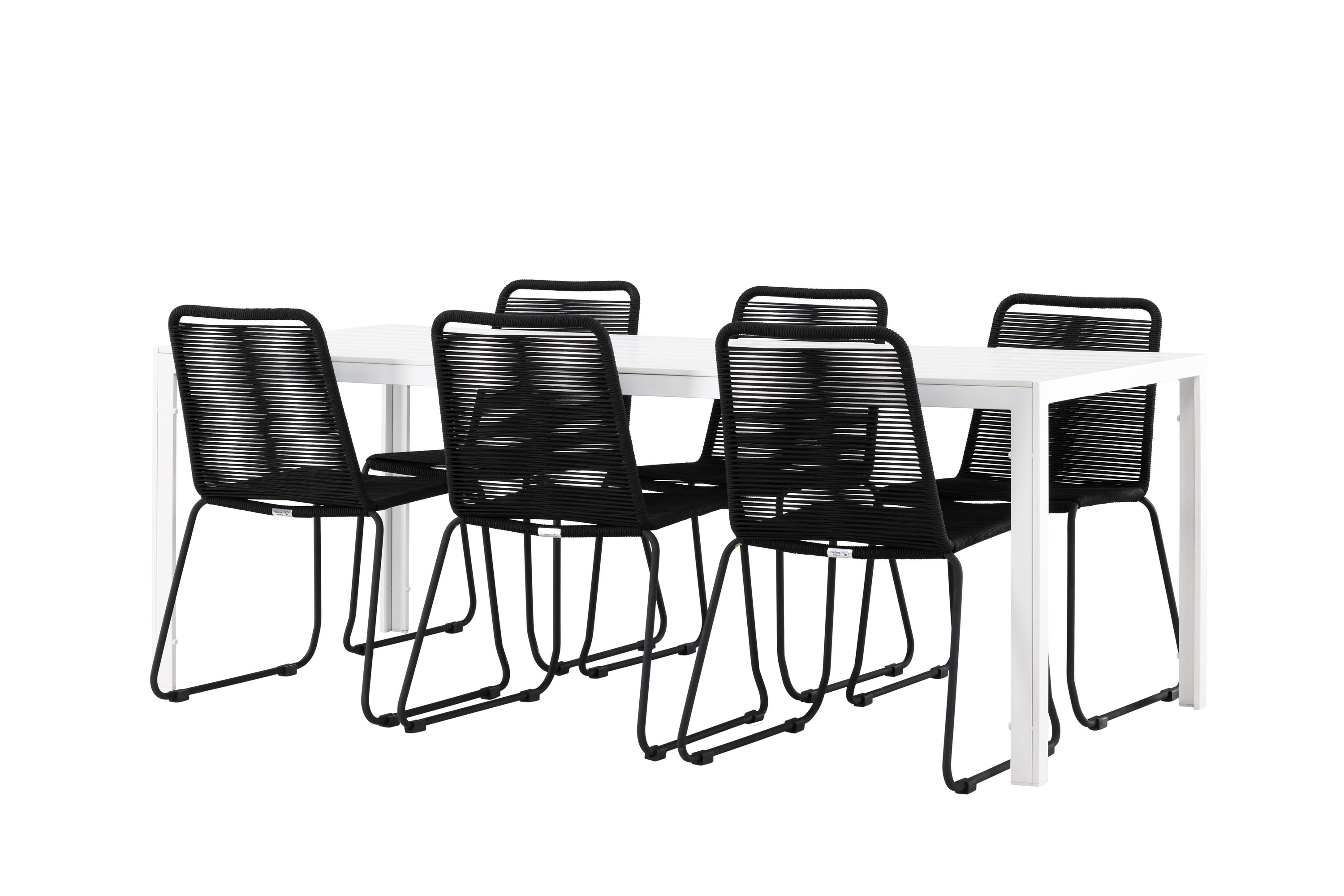 break matgrupp utomhus 205 cm + 6 st linero matstolar svart/vit -