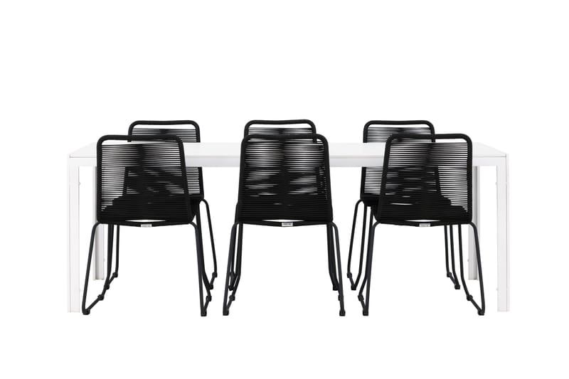 Break Matgrupp Utomhus 205 cm + 6 st Linero Matstolar Svart/Vit - Utemöbler - Utegrupp - Matgrupper utomhus