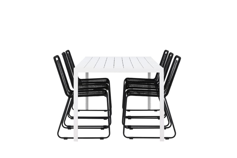 Break Matgrupp Utomhus 205 cm + 6 st Linero Matstolar Svart/Vit - Utemöbler - Utegrupp - Matgrupper utomhus