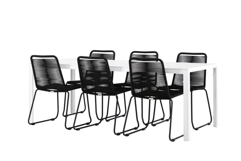 Break Matgrupp Utomhus 205 cm + 6 st Linero Matstolar Svart/Vit - Utemöbler - Utegrupp - Matgrupper utomhus