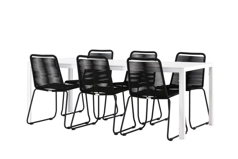 Break Matgrupp Utomhus 205 cm + 6 st Linero Matstolar Svart/Vit