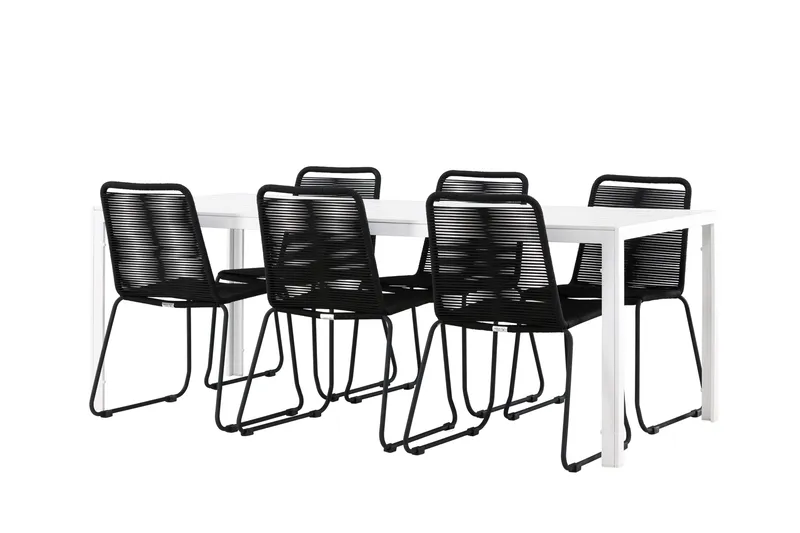 Break Matgrupp Utomhus 205 cm + 6 st Linero Matstolar Svart/Vit