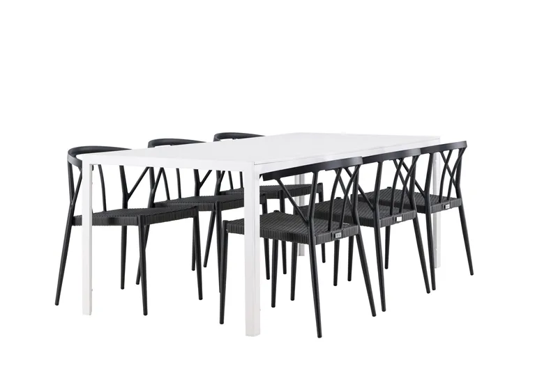Break Matgrupp Utomhus 205 cm + 6 st Stina Matstolar Svart/Vit - Utemöbler - Utegrupp - Matgrupper utomhus