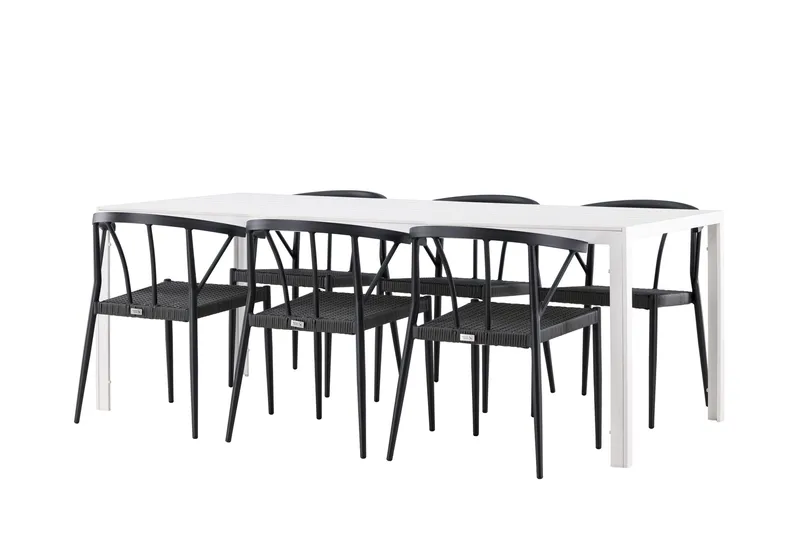 Break Matgrupp Utomhus 205 cm + 6 st Stina Matstolar Svart/Vit - Utemöbler - Utegrupp - Matgrupper utomhus