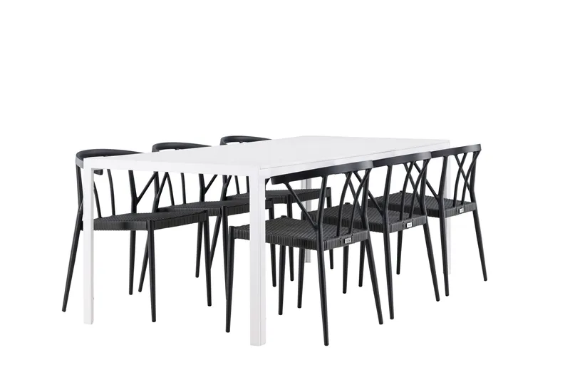Break Matgrupp Utomhus 205 cm + 6 st Stina Matstolar Svart/Vit - Utemöbler - Utegrupp - Matgrupper utomhus