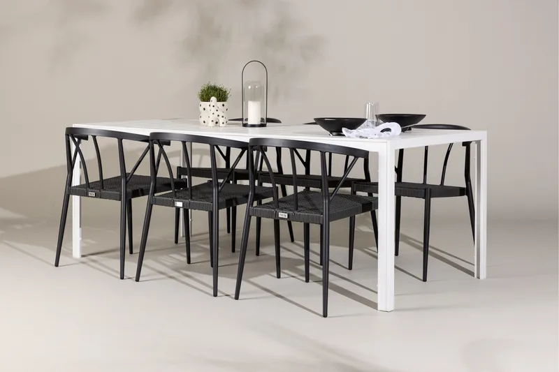 Break Matgrupp Utomhus 205 cm + 6 st Stina Matstolar Svart/Vit - Utemöbler - Utegrupp - Matgrupper utomhus