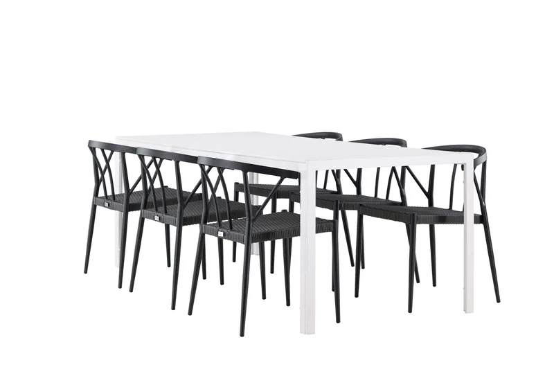 Break Matgrupp Utomhus 205 cm + 6 st Stina Matstolar Svart/Vit - Utemöbler - Utegrupp - Matgrupper utomhus