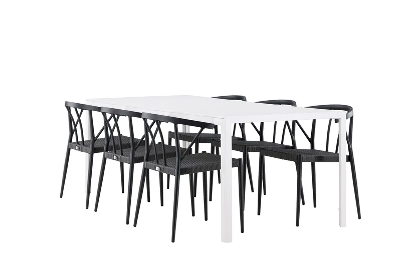 Break Matgrupp Utomhus 205 cm + 6 st Stina Matstolar Svart/Vit - Utemöbler - Utegrupp - Matgrupper utomhus
