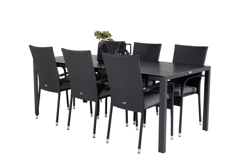 BREAK Matgrupp 205cm + 6 Anna Karmstolar Svart/Grå - Utemöbler - Utegrupp - Matgrupper utomhus