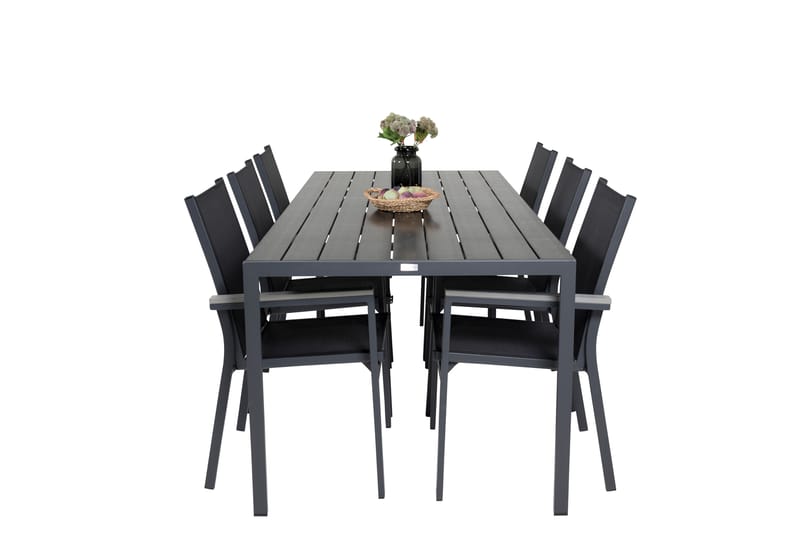 BREAK Matgrupp 205cm + 6 Parma Karmstolar Svart/Grå - Utemöbler - Utegrupp - Matgrupper utomhus
