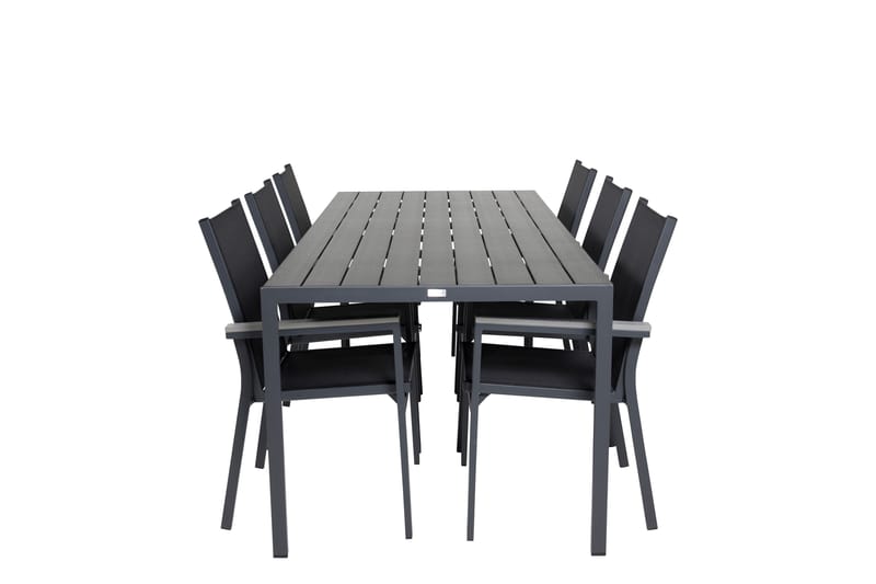 BREAK Matgrupp 205cm + 6 Parma Karmstolar Svart/Grå - Utemöbler - Utegrupp - Matgrupper utomhus