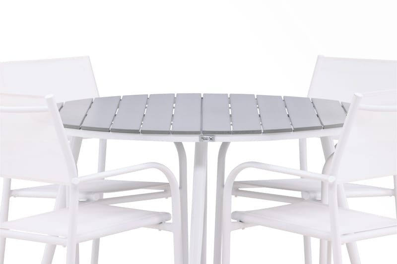 Break Matgrupp Utomhus 120 cm Rund med 4 Santorini Utestolar - Grå - Utemöbler - Utegrupp - Matgrupper utomhus