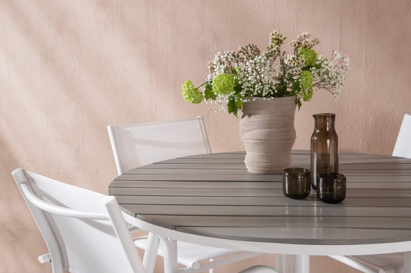 Break Matgrupp Utomhus 120 cm Rund med 4 Santorini Utestolar - Grå - Utemöbler - Utegrupp - Matgrupper utomhus